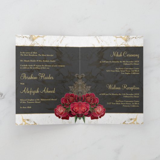 Burgundy Rozen Black Gold Marble Muslim Wedding (Binnen)