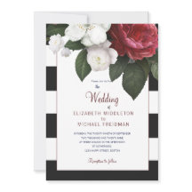 Burgundy Rozen Black White Stripe Elegant Wedding