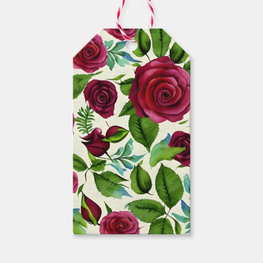 Burgundy Rozen Bloemendruk Cadeaulabel (Voorkant)