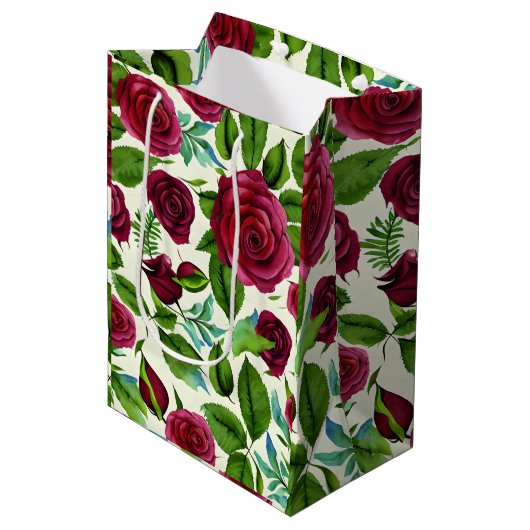 Burgundy Rozen Bloemendruk Medium Cadeauzakje (Voorkant Gekanteld)