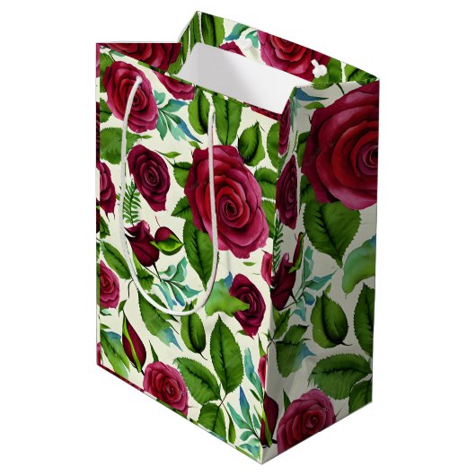Burgundy Rozen Bloemendruk Medium Cadeauzakje (Achterkant Gekanteld)