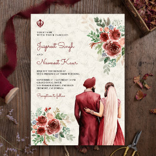 Burgundy Rozen Bloemrijke Indiase Punjabi Sikh Huw Kaart