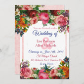 Burgundy Rozen Blue Bird Floral Weddenschap Kaart (Voorkant / Achterkant)