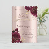 Burgundy Rozen Chic Roos Gold Quinceañera Kaart (Staand voorkant)