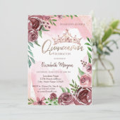 Burgundy Rozen Crown Quinceañera Kaart (Staand voorkant)