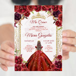 Burgundy Rozen & Dress Girl Charra Mis Quince Kaart<br><div class="desc">Burgundy Rozen & Dress Girl Charra Mis Quince Invitation Mis Quince Anos,  15e verjaardag</div>