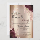 Burgundy Rozen Drips Brunch & Bubbly Bruidsfeest Kaart (Voorkant)