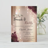 Burgundy Rozen Drips Brunch & Bubbly Bruidsfeest Kaart (Staand voorkant)