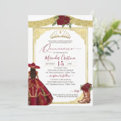 Burgundy Rozen Elegant Western Charro Quinceanera Kaart (Staand voorkant)