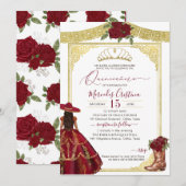 Burgundy Rozen Elegant Western Charro Quinceanera Kaart (Voorkant / Achterkant)