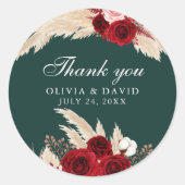 Burgundy Rozen en Pampas Grass Dank u Sticker (Voorkant)