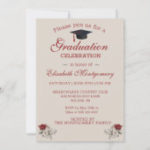 Burgundy Rozen en Silver Lijst Graduation Party Aankondiging (Achterkant)
