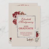 Burgundy Rozen en Silver Lijst Graduation Party Aankondiging (Voorkant / Achterkant)