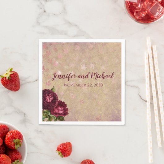 Burgundy Rozen Fall Wedding Napkins Persoonlijk Servet (Insitu)