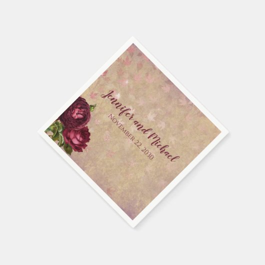 Burgundy Rozen Fall Wedding Napkins Persoonlijk Servet (Hoek)
