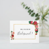 Burgundy Rozen Floral Garland BRIDESMAID Uitnodiging Briefkaart (Staand voorkant)