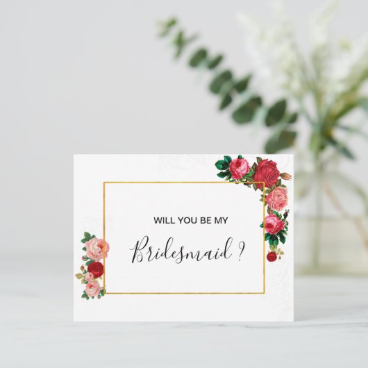 Burgundy Rozen Floral Garland BRIDESMAID Uitnodiging Briefkaart (Staand voorkant)