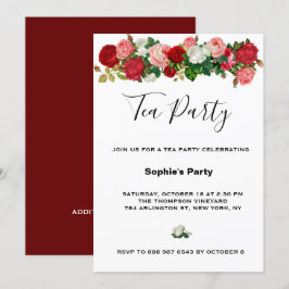 Burgundy Rozen Floral Garland Flower Tea Party Kaart