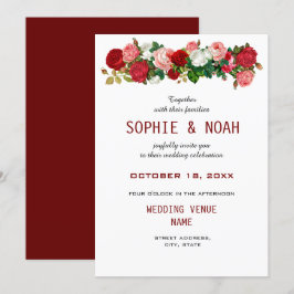 Burgundy Rozen Floral Garland Flower Wedding Kaart