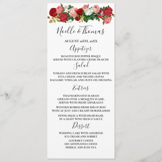 Burgundy Rozen Floral Garland Flower Wedding Menu (Voorkant)