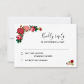 Burgundy Rozen Floral Garland Flower Wedding RSVP Kaartje (Voorkant)