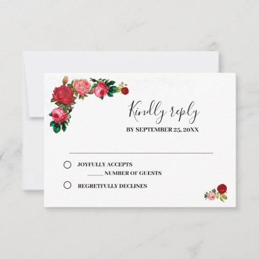Burgundy Rozen Floral Garland Flower Wedding RSVP Kaartje (Voorkant)