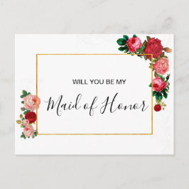 Burgundy Rozen Floral Garland Maid of Honor Uitnodiging Briefkaart