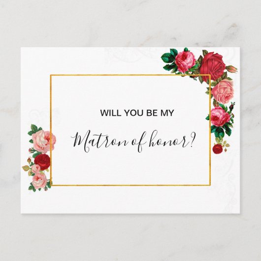 Burgundy Rozen Floral Garland Matron of Ereur Uitnodiging Briefkaart (Voorkant)