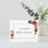 Burgundy Rozen Floral Garland Matron of Ereur Uitnodiging Briefkaart (Staand voorkant)