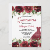 Burgundy Rozen Floral Gown Quinceanera Kaart (Voorkant)