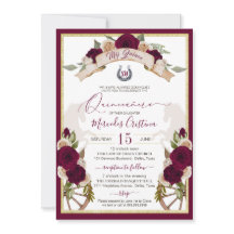 Burgundy Rozen Floral Western Charro Quinceanera