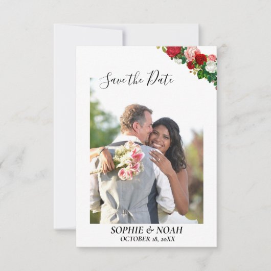 Burgundy Rozen Floral Wreatfoto Save the Date (Voorkant)