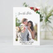 Burgundy Rozen Floral Wreatfoto Save the Date (Staand voorkant)