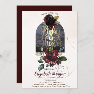 Burgundy Rozen Gold Baby shower Kaart