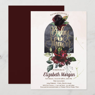 Burgundy Rozen Gouden Baby Shower Kaart