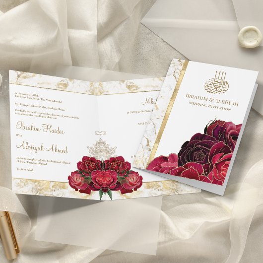 Burgundy Rozen Gouden Marmer Islamitische Moslim B