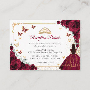 Burgundy Rozen Gouden Quinceanera Ontvangst Detail Informatiekaartje