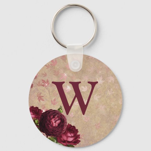 Burgundy Rozen Initiaal Sleutelhanger (Voorkant)