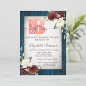 Burgundy Rozen Navy Blue Wood 18th Birthday Kaart (Staand voorkant)