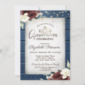 Burgundy-Rozen, Navy Blue Wood Quinceañera Kaart (Voorkant)