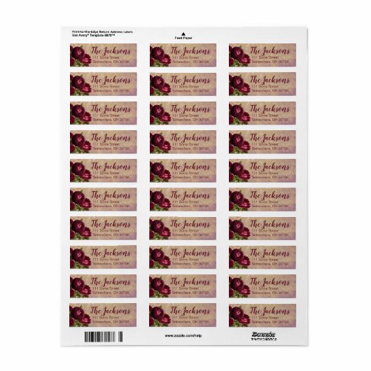 Burgundy Rozen Return Address Labels (Full Sheet)
