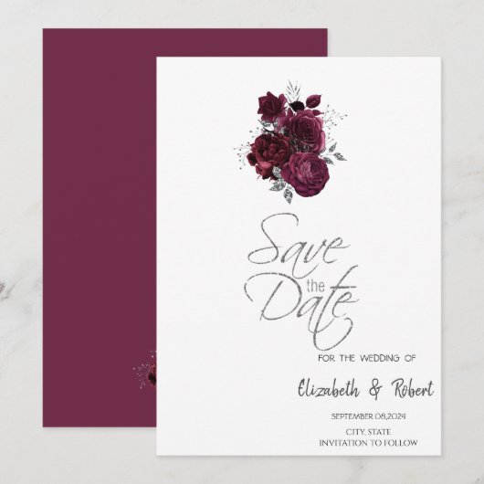 Burgundy Rozen Save The Date (Voorkant / Achterkant)