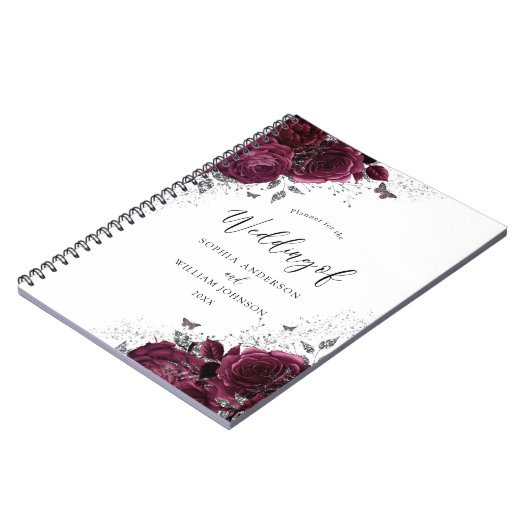 Burgundy Rozen Silver Wedding Planner Notitieboek (Linkerzijde)
