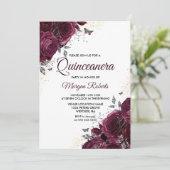 Burgundy Rozen Vlinders Quinceanera Feest Kaart (Staand voorkant)