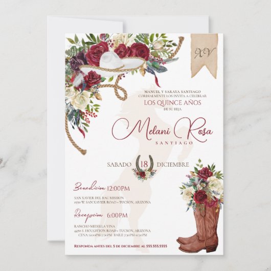 Burgundy Rozen Western Charro Kaart (Voorkant)