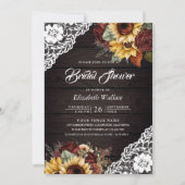 Burgundy Rozen Zonnebloem QR Code Bruidsfeest Kaart (Voorkant)