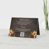 Burgundy Rozen Zonnebloemen Hout QR Code Trouwen (Achterkant)