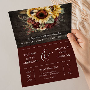 Burgundy Rozen Zonnebloemen Hout QR Code Trouwen