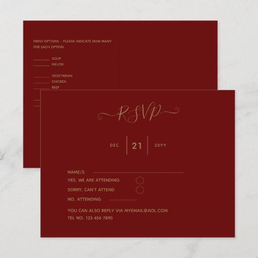 Burgundy RSVP Briefkaart (Voorkant / Achterkant)