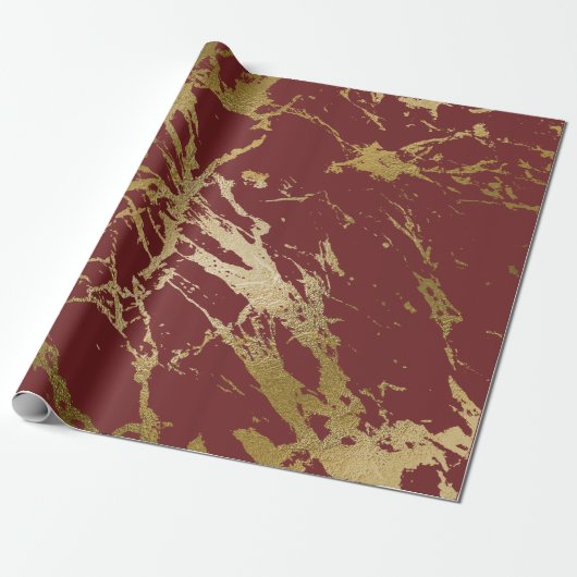 Burgundy Rubin Gold Marble Shiny Glam Abstracte VI Cadeaupapier (Uitgerold)